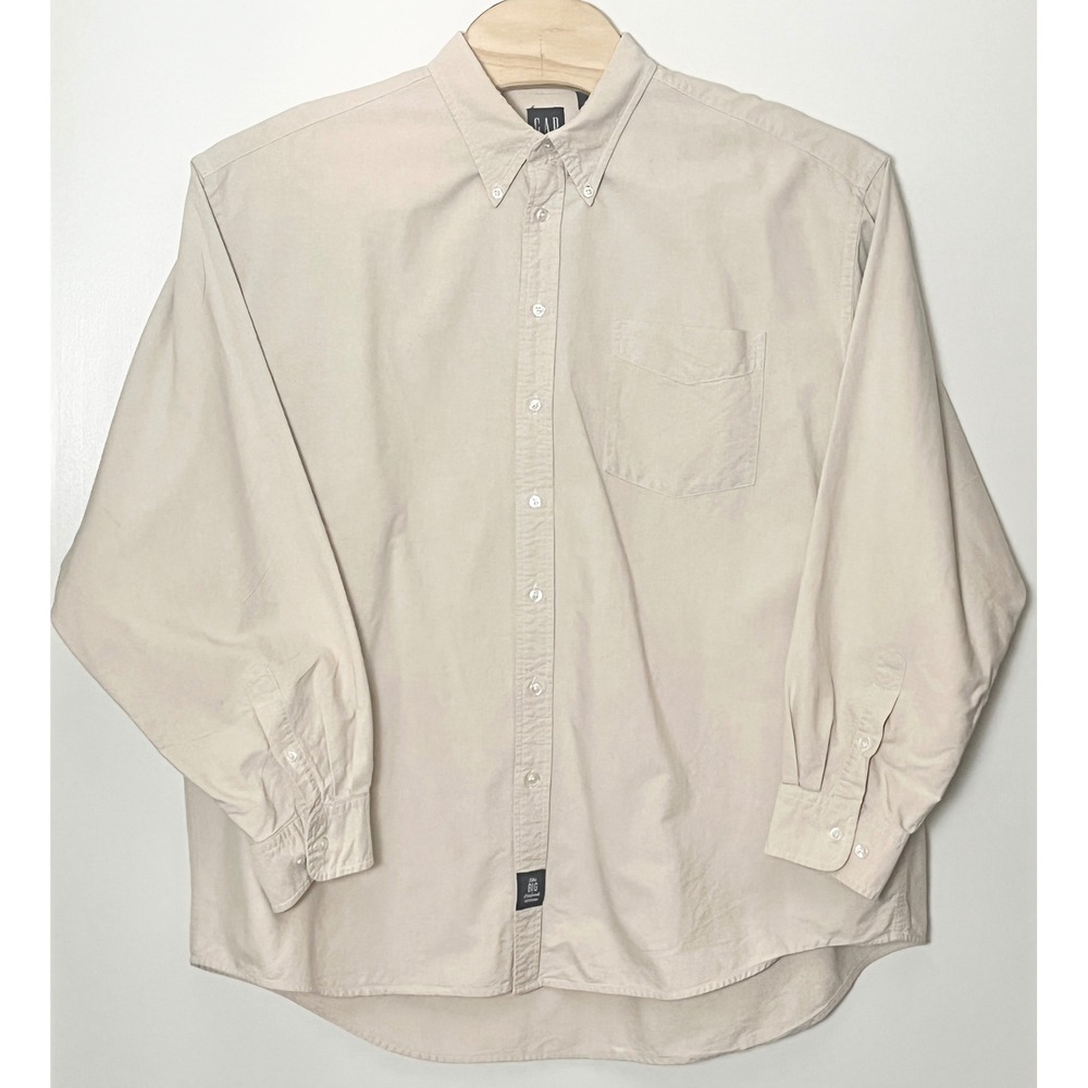 Gap The Big Oxford Shirt Mens XXL Beige OCBD Tan Button Down Vintage 2000s
